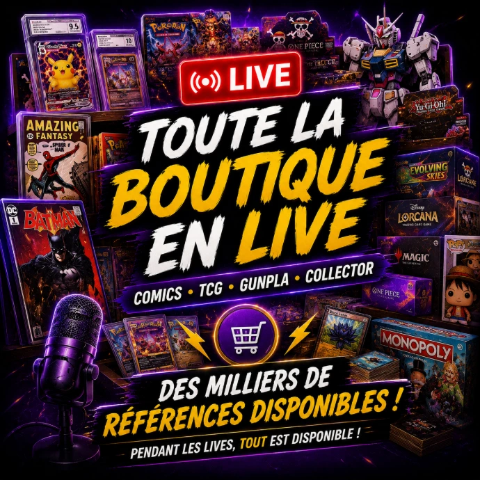 Comics US, TCG, Gunpla, cartes gradées et produits collector disponibles en direct