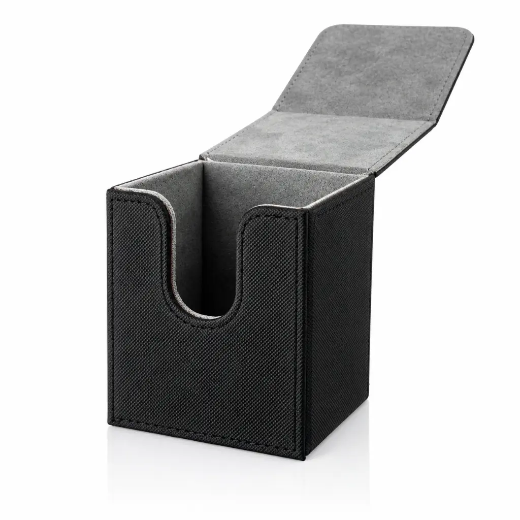 Boîte à cartes noire ouverte.webp