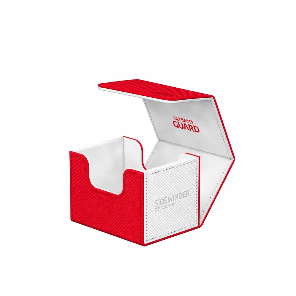 Boîte à cartes Sidewinder ouverte rouge et blanche.webp