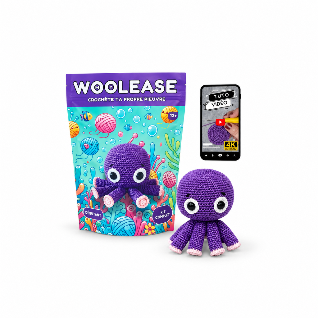 Woolease – Kit Crochet DIY Pieuvre – Débutant 12+