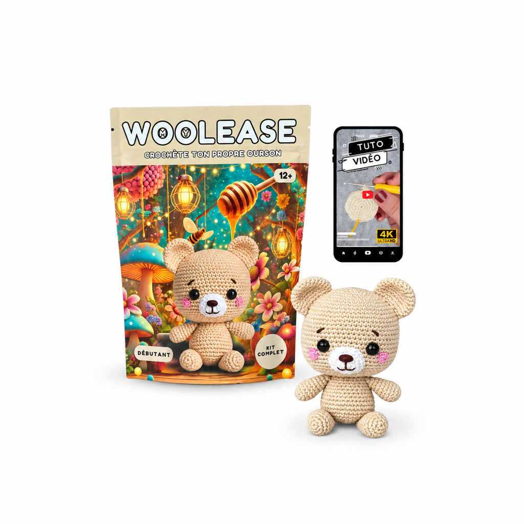 Woolease – Kit Crochet DIY Ourson – Débutant 12+