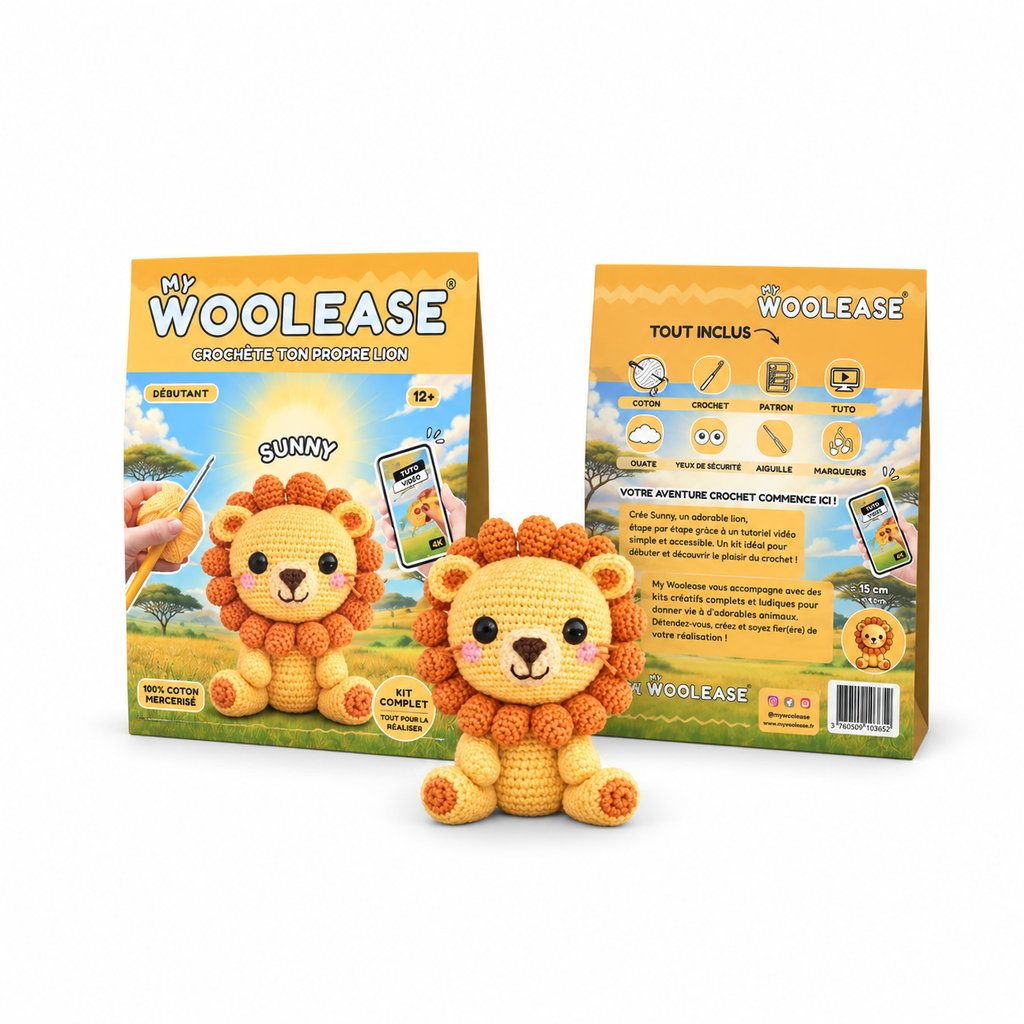 Woolease – Kit Crochet DIY Lion « Sunny » – Débutant 12+