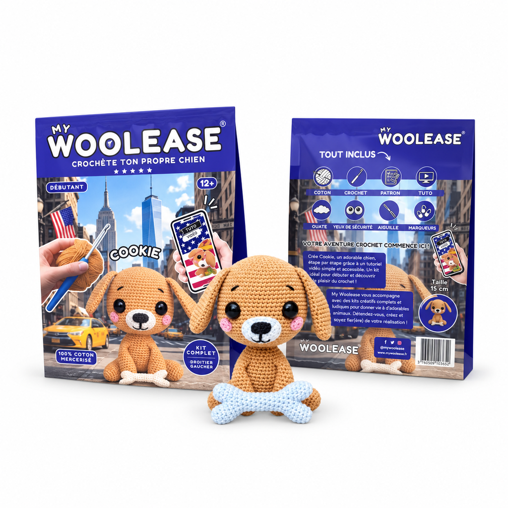 Woolease – Kit Crochet DIY Chien « Cookie » – Débutant 12+