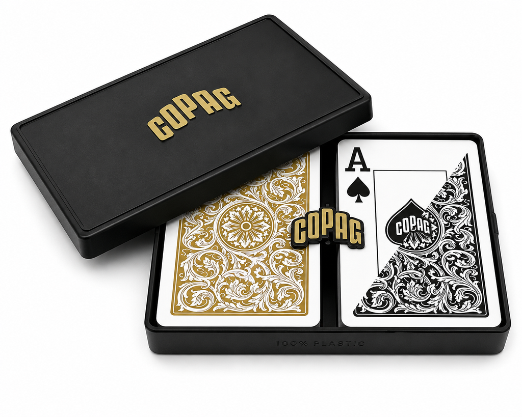 POKER PLASTIQUE JUMBO INDEX BOITE + 2 JEUX NOIR&DORE